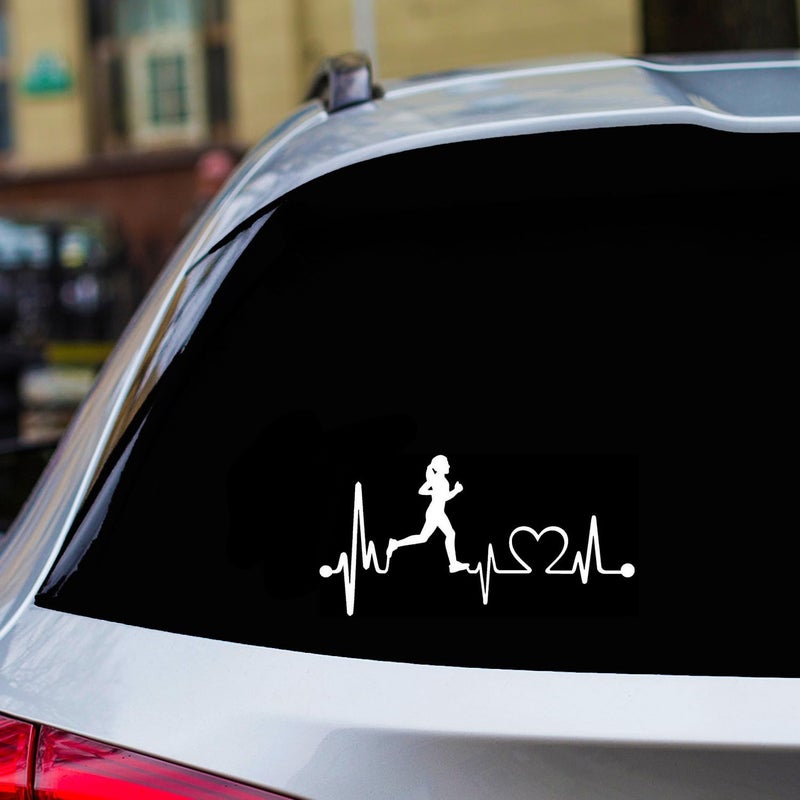 H-TRADINGS Run Girl Heartbeat Half Marathon 13.1, 26.2 Running Eye - Catching Vinyl Decal Sticker 7 x 4 Approximately White for Car, Truck, SUV, Laptop, Boat, Windows - Image 3